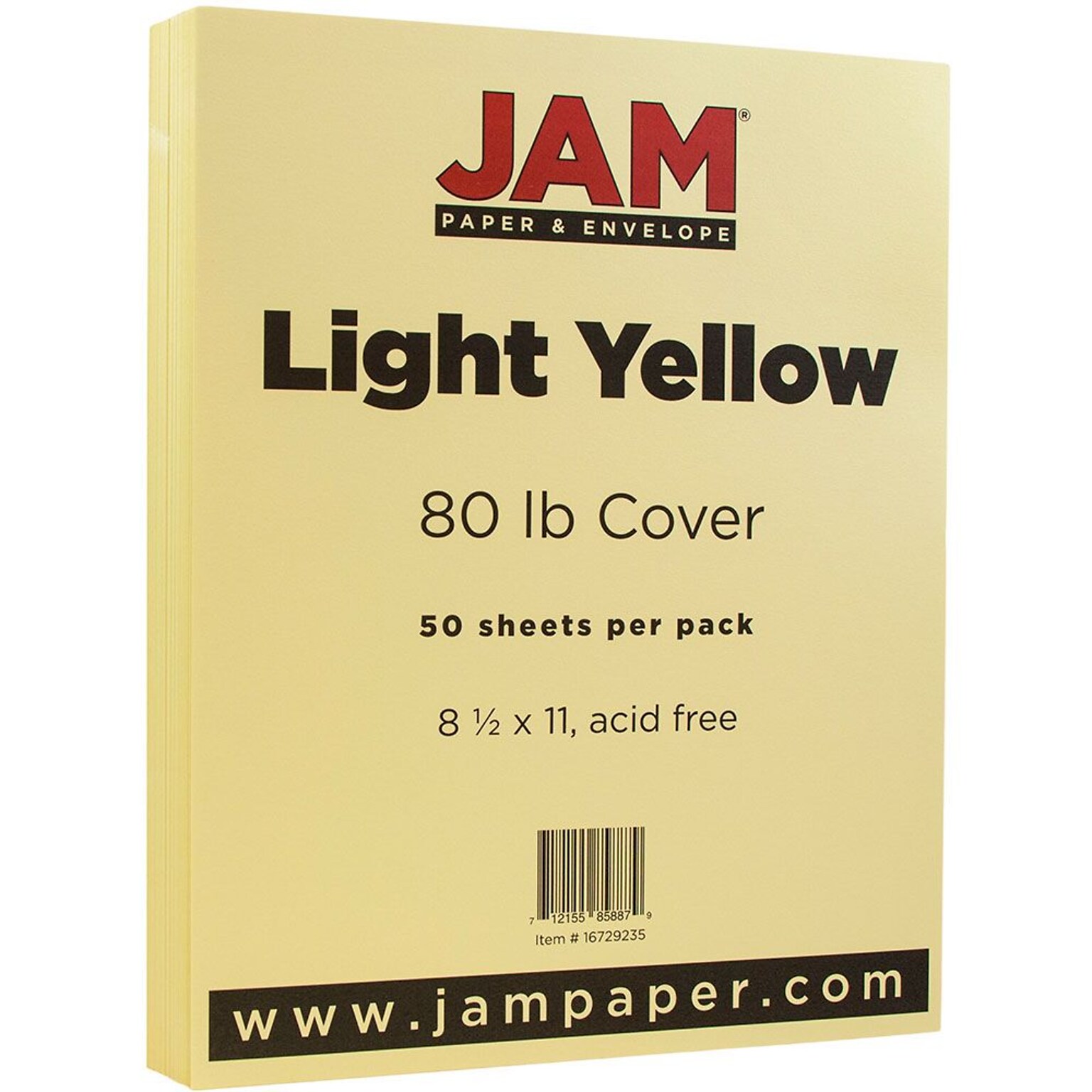 JAM Paper® Matte Cardstock, 8.5 x 11, 80lb Light Yellow, 50/pack (16729235)