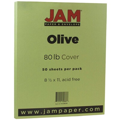 JAM Paper® Matte Cardstock, 8.5 x 11, 80lb Olive Green, 50/pack (16729256)