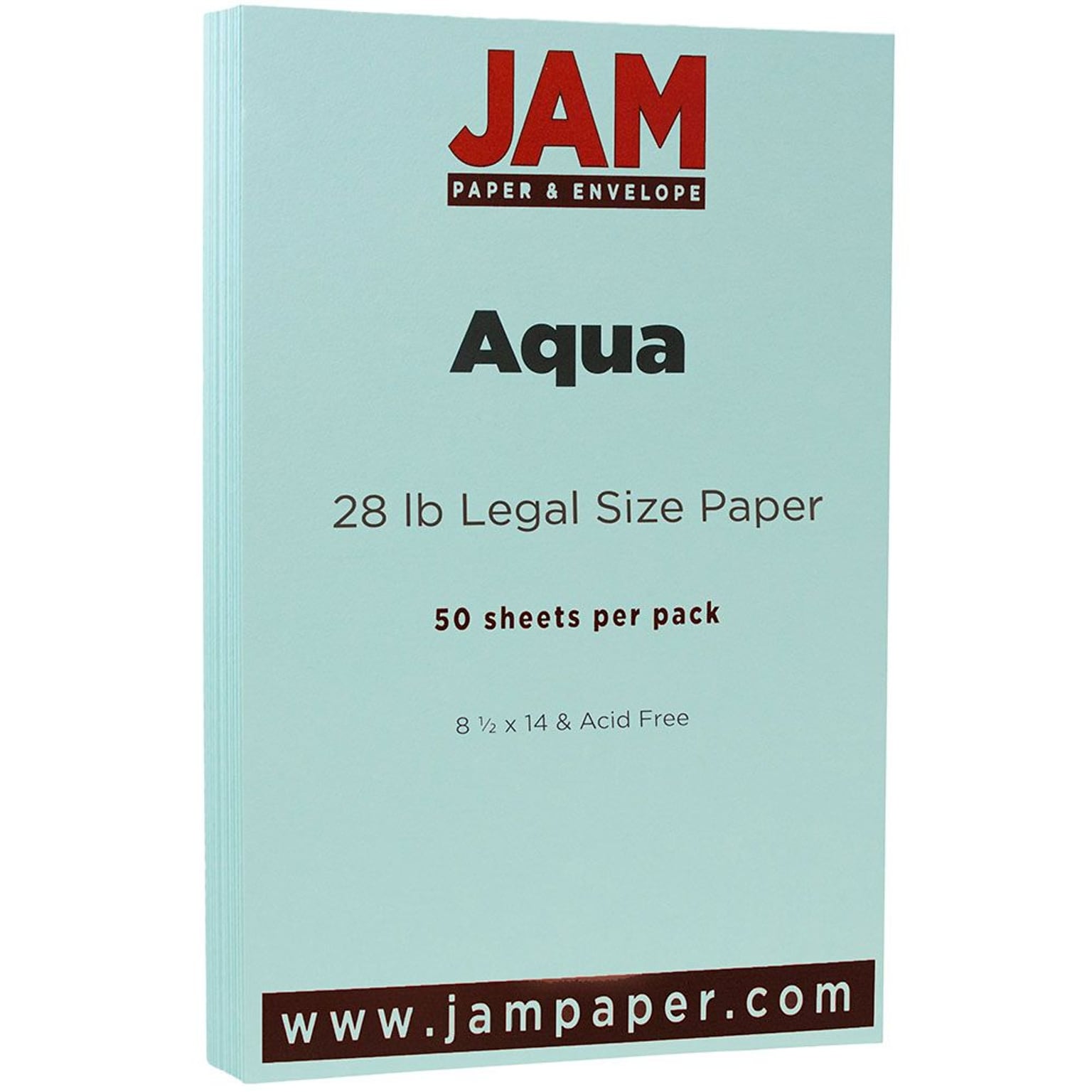 JAM Paper Matte Colored 8.5 x 14 Paper, 28 lbs., Aqua Blue, 50 Sheets/Pack (16729307)