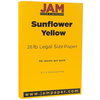 JAM Paper Matte Colored 8.5 x 14 Copy Paper, 28 lbs., Sunflower Yellow, 50 Sheets/Pack (16729346)