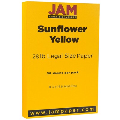 JAM Paper Matte Colored Paper, 28 lbs., 8.5 x 14, Sunflower Yellow, 50 Sheets/Pack (16729346)