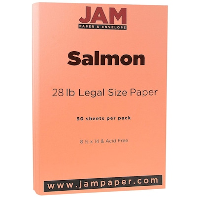 JAM Paper® Legal Matte 28lb Paper, 8.5 x 14, Salmon Pink, 50 Sheets/Pack (16729357)