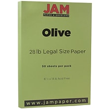 JAM Paper Matte Colored 8.5 x 14 Copy Paper, 28 lbs., Olive Green, 50 Sheets/Pack (16729367)