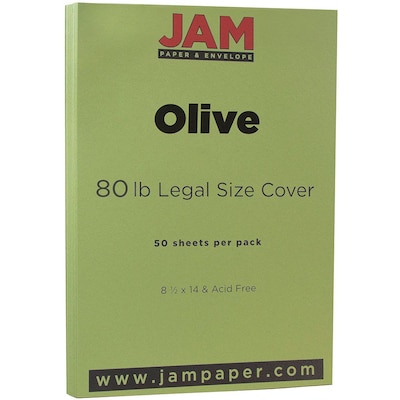 JAM Paper® Matte Legal Cardstock, 8.5 x 14, 80lb Olive Green, 50/pack (16729372)
