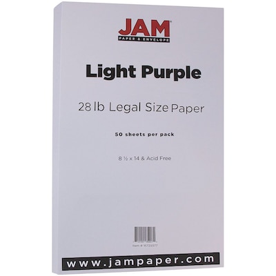 JAM Paper Matte  8.5 x 14 Color Copy Paper, 28 lbs., Light Purple, 50 Sheets/Pack (16729377)