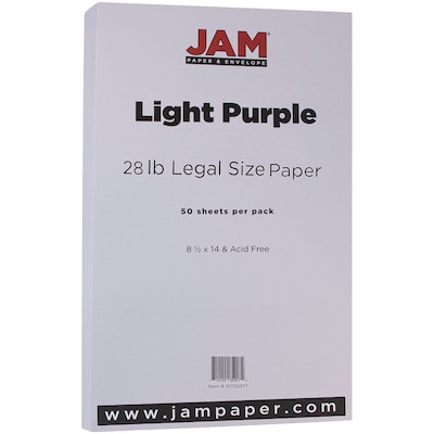 JAM Paper Matte Colored Paper, 28 lbs., 8.5 x 14, Light Purple