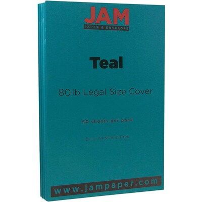 JAM Paper® Matte Legal Cardstock, 8.5 x 14, 80lb Teal Blue, 50/pack (16729449)