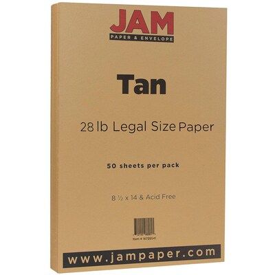 JAM Paper Matte Colored Paper, 28 lbs., 8.5" x 14", Tan Brown, 50 Sheets/Pack (16729541)