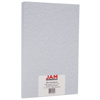 JAM Paper Parchment 65 lb. Cardstock Paper, 8.5 x 14, Blue, 50 Sheets/Pack (17128863)
