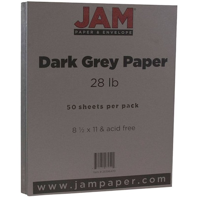 JAM Paper Matte 8.5 x 11 Color Copy Paper, 28 lbs., Dark Gray, 50 Sheets/Pack (26396470)