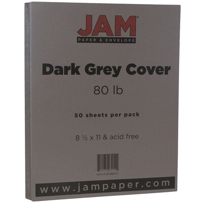 JAM Paper 80 lb. Cardstock Paper, 8.5 x 11, Dark Gray, 50 Sheets/Pack (26396471)