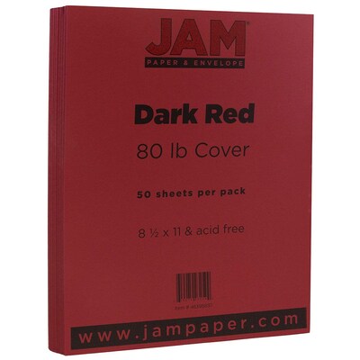 JAM Paper 80 lb. Cardstock Paper, 8.5 x 11, Dark Red, 50 Sheets/Pack (46395837)