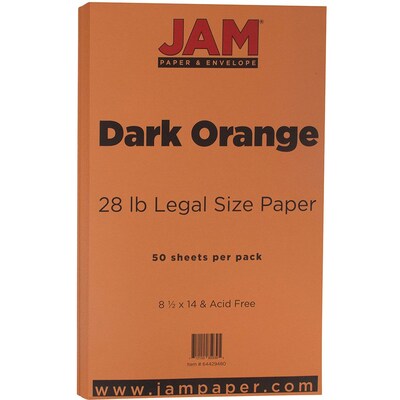 JAM Paper® Legal Matte 28lb Paper, 8.5 x 14, Dark Orange, 50 Sheets/Pack (64429480)