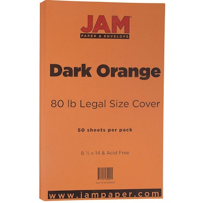 JAM Paper® Matte Legal Cardstock, 8.5 x 14, 80lb Dark Orange, 50/pack (64429485)