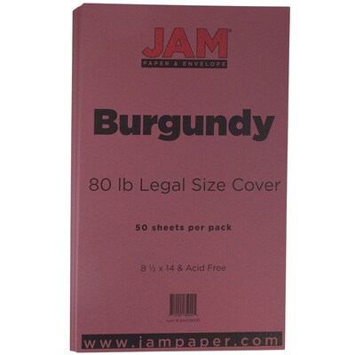 JAM Paper® Matte Legal Cardstock, 8.5 x 14, 80lb Burgundy, 50/pack (64429495)