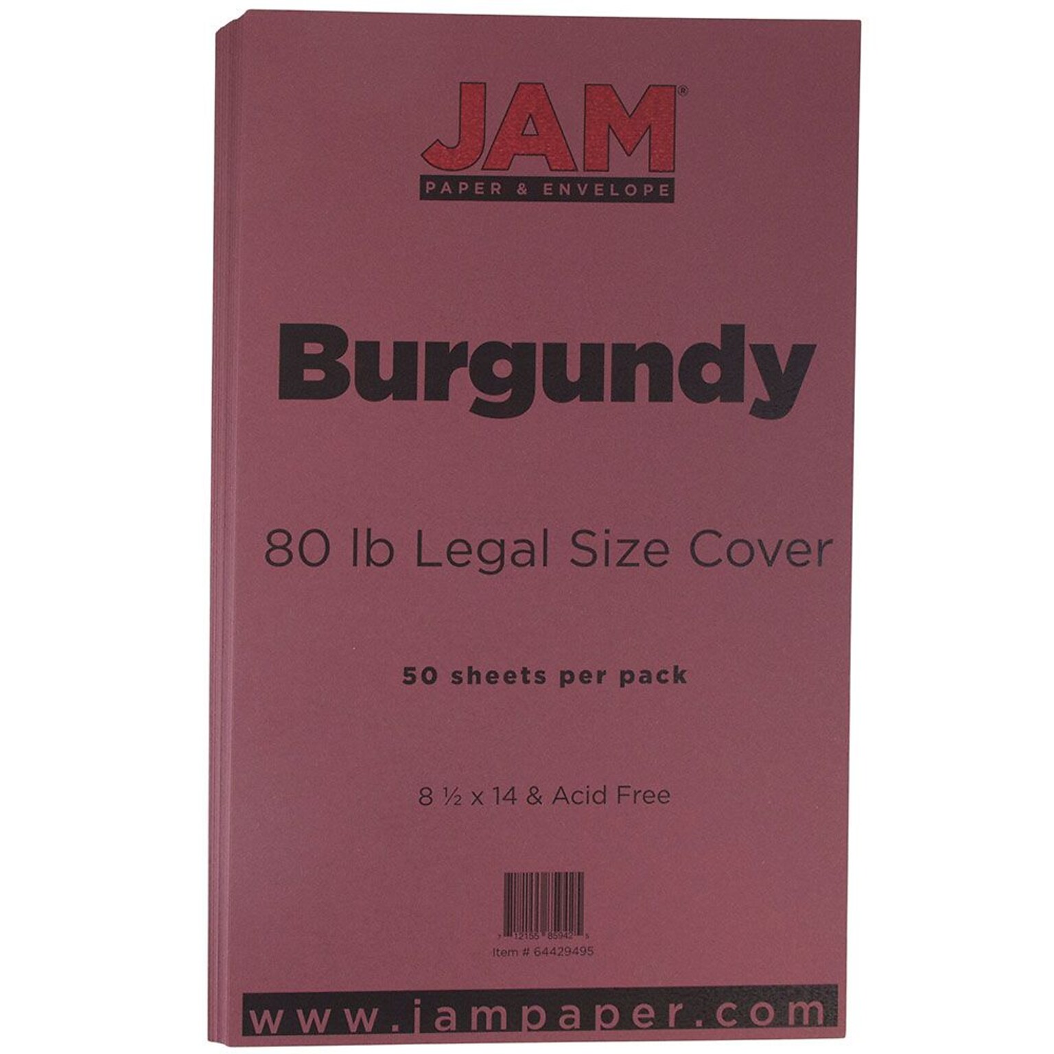 JAM Paper® Matte Legal Cardstock, 8.5 x 14, 80lb Burgundy, 50/pack (64429495)