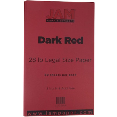 JAM Paper Matte Colored 8.5 x 14 Color Copy Paper, 28 lbs., Dark Red, 50 Sheets/Ream (64429520)