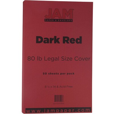 JAM Paper 80 lb. Cardstock Paper, 8.5 x 14, Dark Red, 50 Sheets/Pack (64429525)