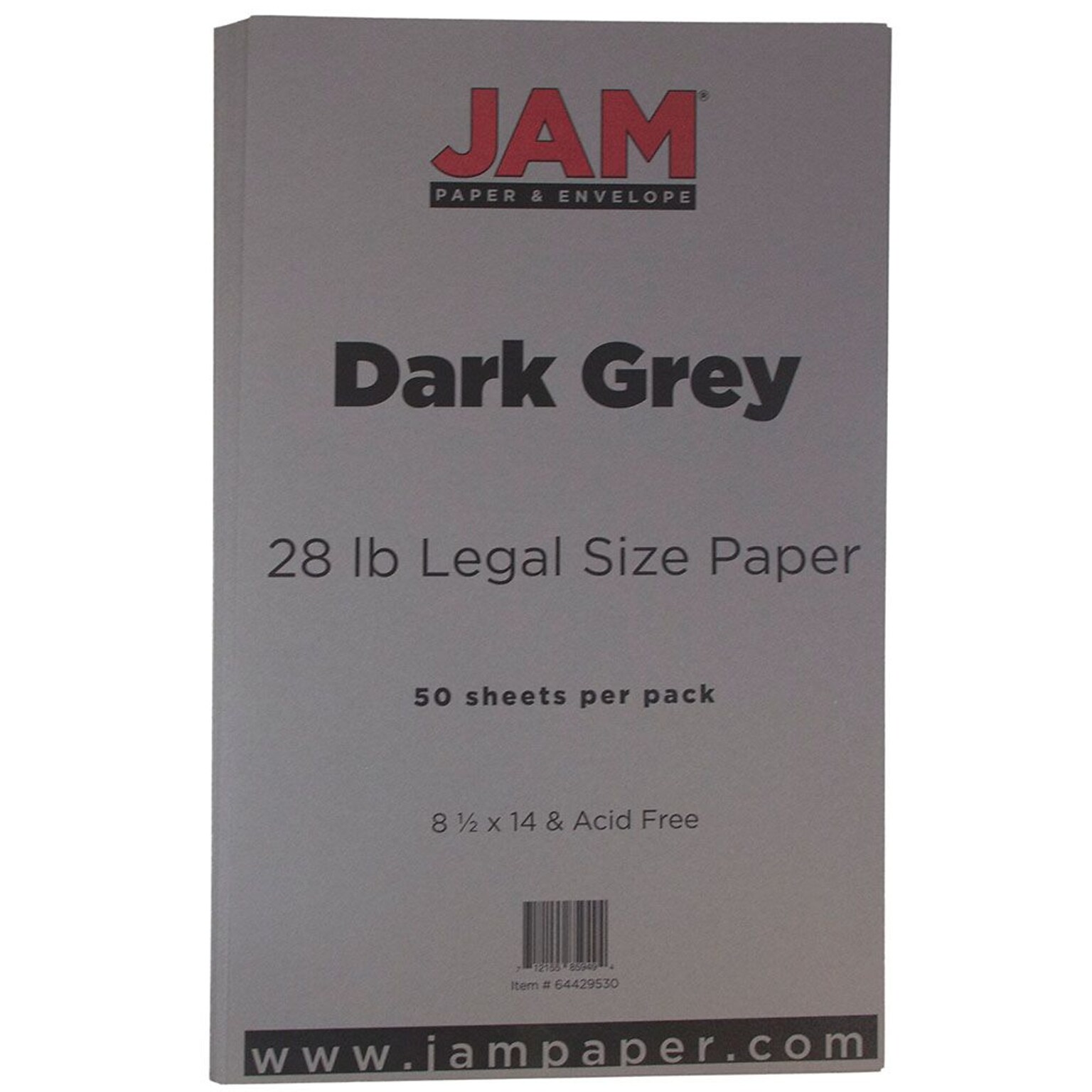 JAM Paper Matte Colored 8.5 x 14 Paper, 28 lbs., Dark Gray, 50 Sheets/Pack (64429530)