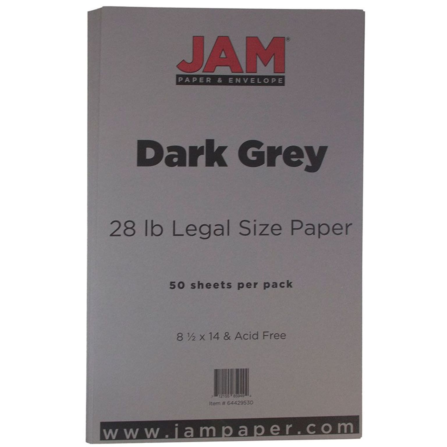 JAM Paper Matte Colored 8.5 x 14 Paper, 28 lbs., Dark Gray, 50 Sheets/Pack (64429530)