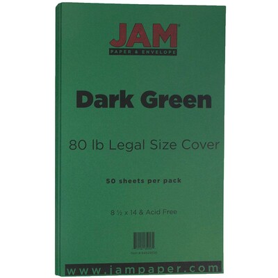 JAM Paper® Matte Legal Cardstock, 8.5 x 14, 80lb Dark Green, 50/pack (64429556)