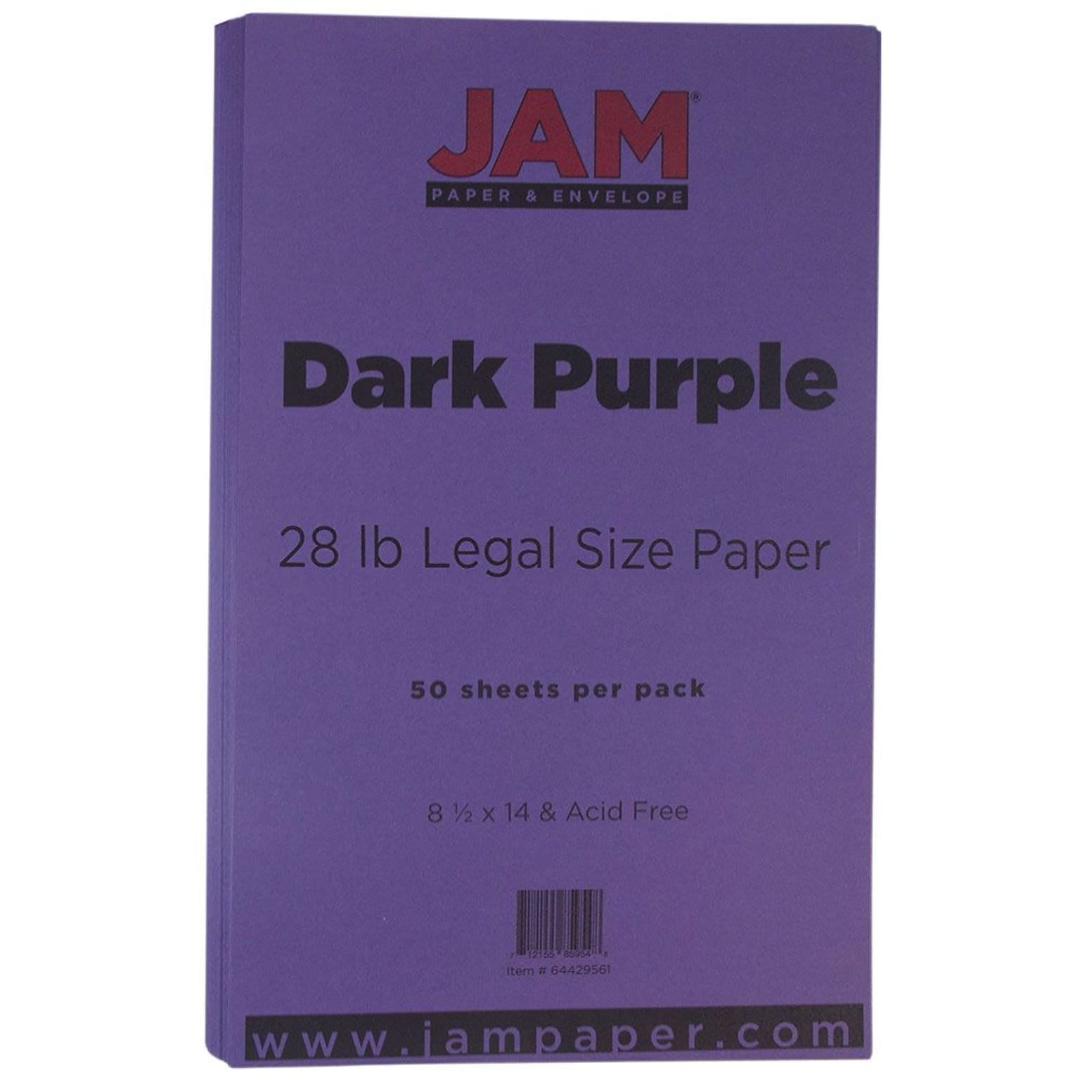JAM Paper Matte Colored 8.5 x 14 Multipurpose Paper, 28 lbs., Dark Purple, 50 Sheets/Pack (64429561)