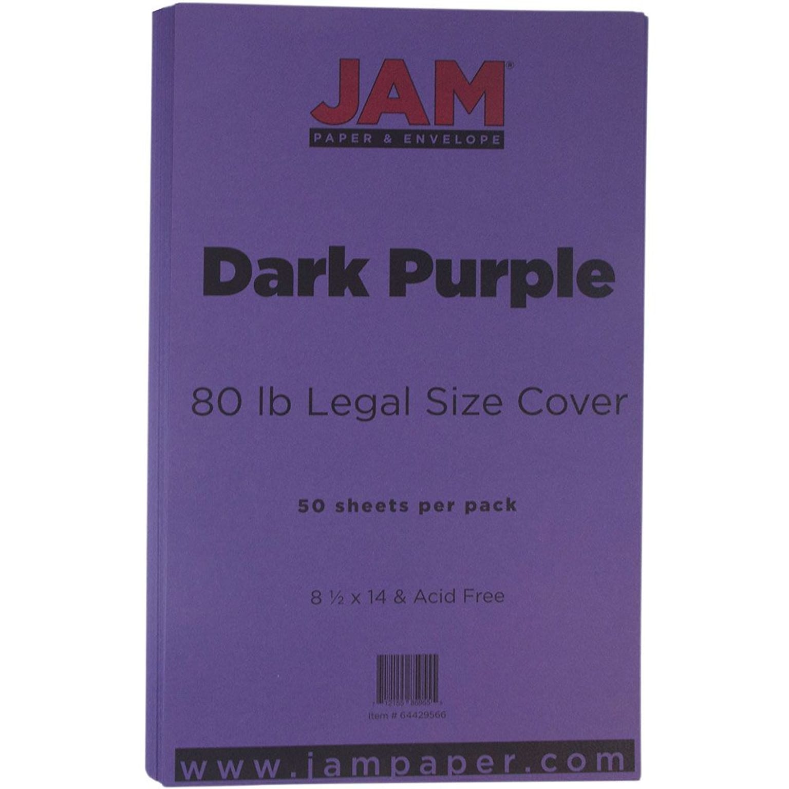 JAM Paper® Matte Legal Cardstock, 8.5 x 14, 80lb Dark Purple, 50/pack (64429566)