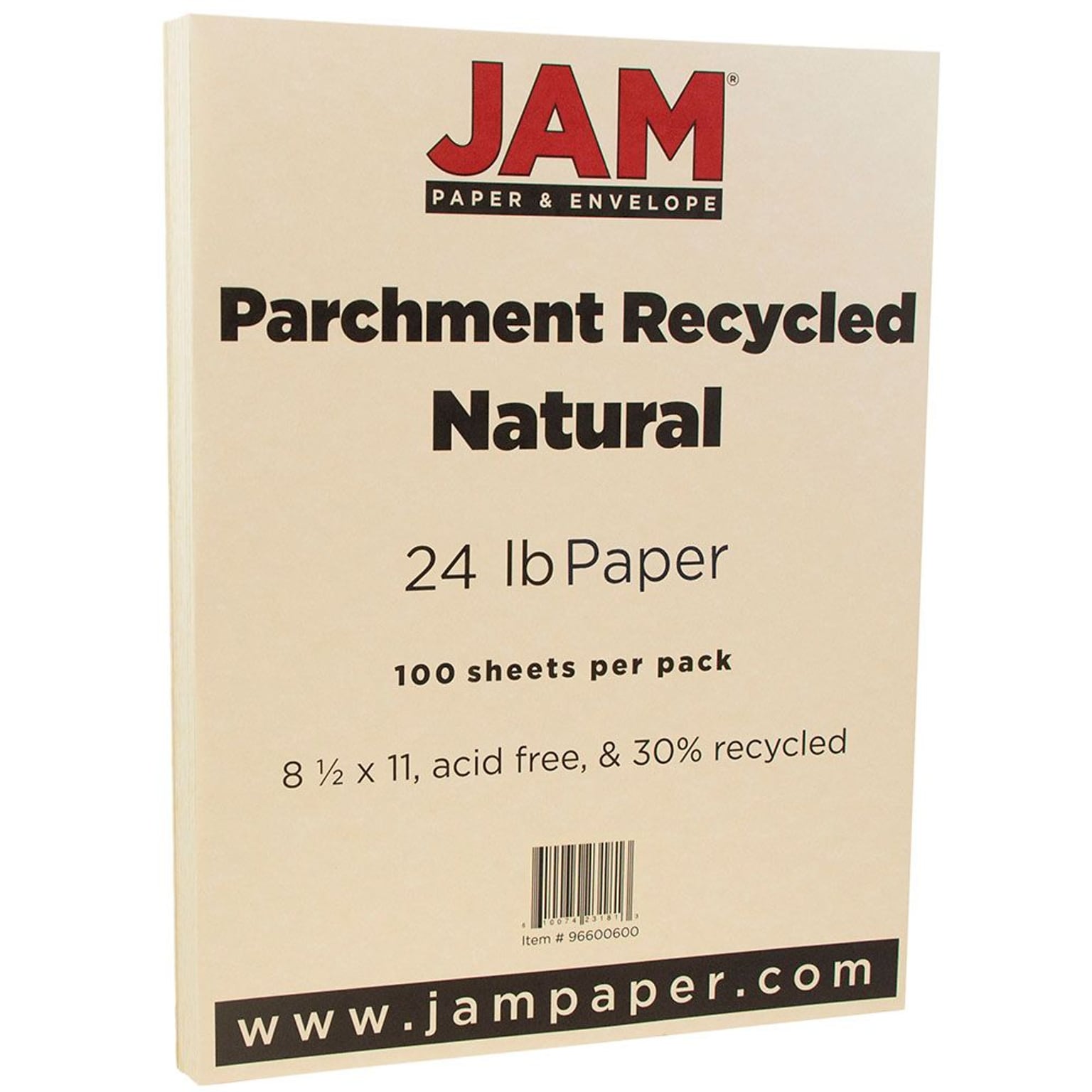JAM Paper® Parchment Colored Paper, 24 lbs., 8.5 x 11, Natural Recycled, 100 Sheets/Pack (96600600)