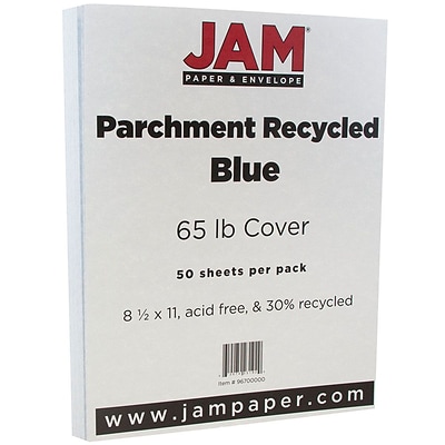 JAM Paper® Parchment Cardstock, 8.5 x 11, 65lb Blue Recycled, 50/pack (96700000)