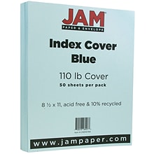 JAM Paper Vellum Bristol 100 lb. Cardstock Paper, 8.5 x 11, Blue, 50 Sheets/Pack (216916789)