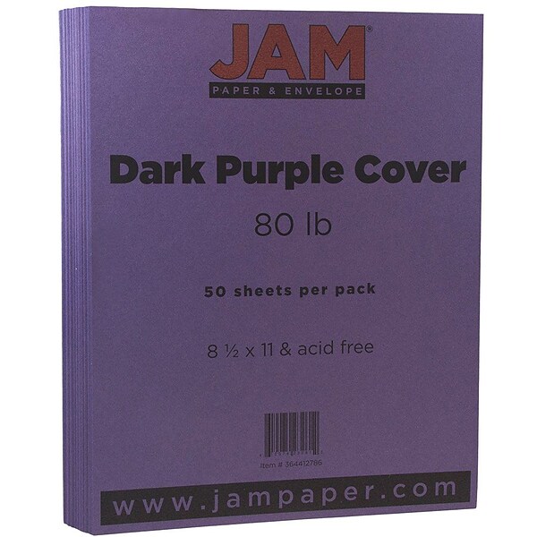 JAM Paper® Matte Cardstock, 8.5 x 11, 80lb Dark Purple, 50/pack (364412786)