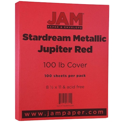 JAM Paper® Metallic Cardstock, 8.5 x 11, 110lb Stardream Metallic Jupiter Red, 50/pack (173SD8511JU2