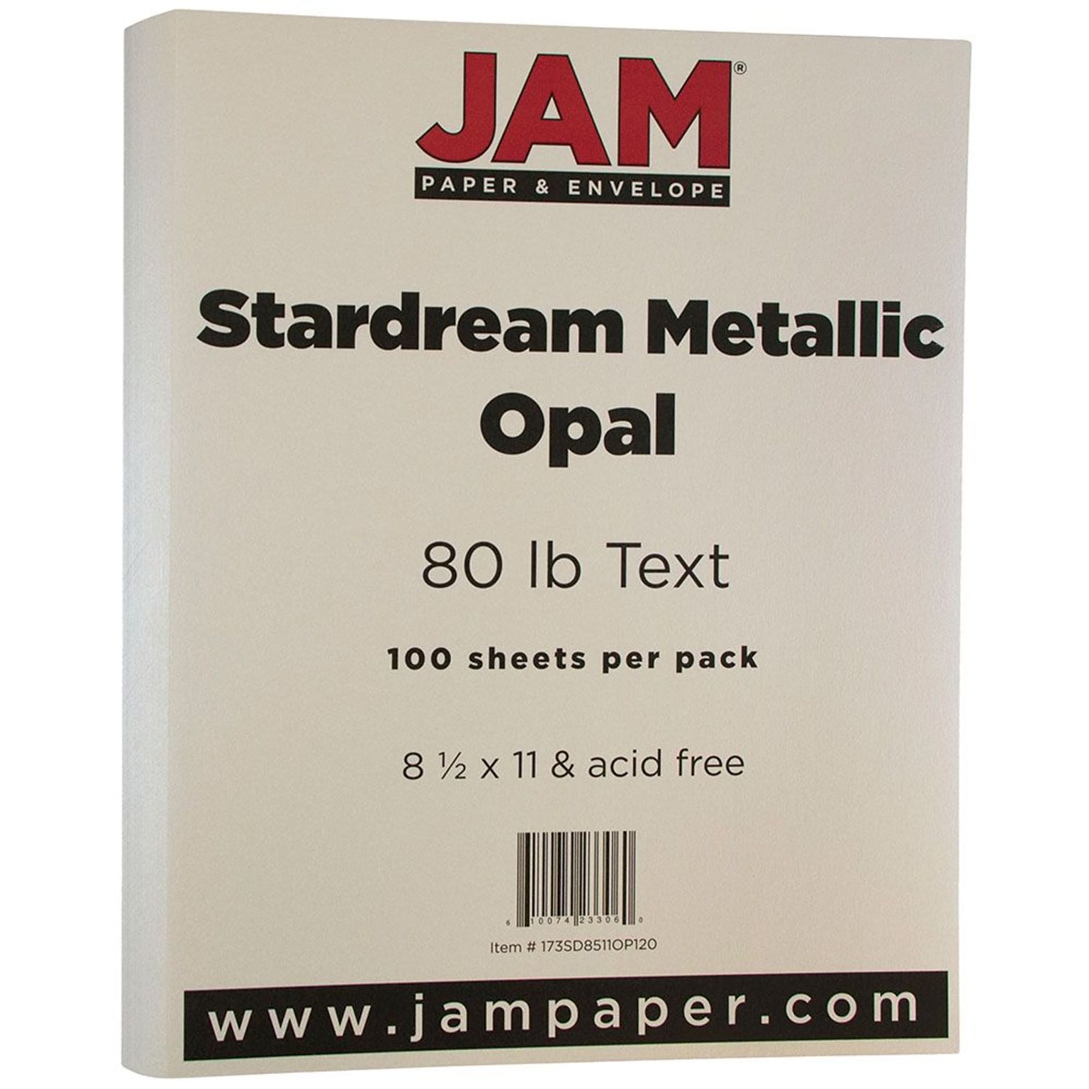 JAM Paper Metallic Colored Paper, 32 lbs., 8.5 x 11, Opal Ivory Stardream, 100 Sheets/Pack (173SD8511OP120)