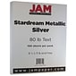 JAM Paper Metallic Colored Paper, 32 lbs., 8.5" x 11", Silver Stardream, 100 Sheets/Pack (173SD8511SI120)