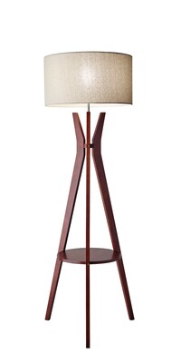Adesso® Bedford 59.5H Shelf Floor Lamp, Walnut with Oatmeal Fabric Drum Shade (3471-15)