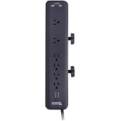 Plugable® PS6-USB2DC 6 Outlet 1.88 kW Clamping Desk Mountable Power Strip with 2-Port USB Charger, 6 Cord Length
