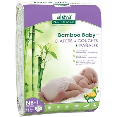 Aleva Naturals® Bamboo Baby® Diapers, Size NB to 1, 32 Count (37842)