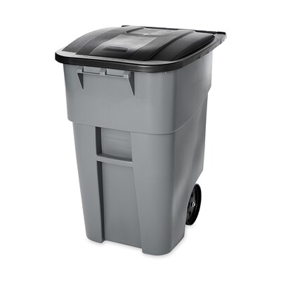 Rubbermaid Brute Plastic Outdoor Trash Can, 50 Gallon, Gray (FG9W2700GRAY)