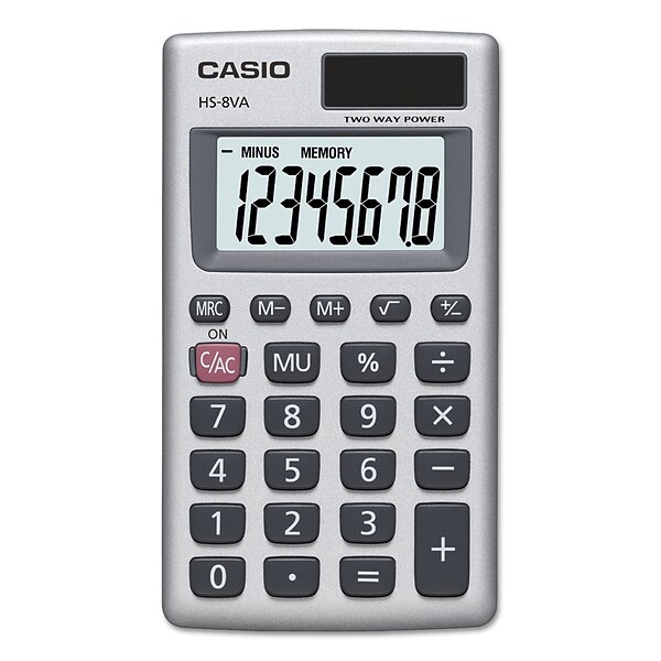 Casio HS-8VA 8-Digit Pocket Calculator, Silver