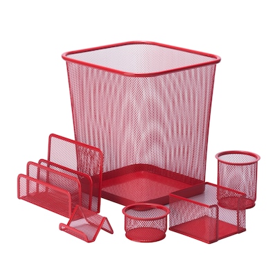 Honey Can Do 6pc Mesh Desk Organization Set, Red (OFC-04880)