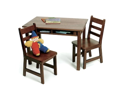 Lipper 23.25 Rectangular Wooden Childs Table w/shelves & 2 Chairs-Walnut Finish (534WN)