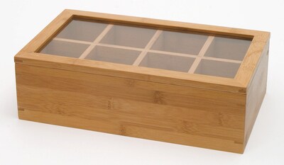 Lipper Bamboo Tea Box-8 Compartment w/Acrylic & Bamboo Lid   Removeable/Adj. Dividers (8189)