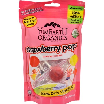 YumEarth Strawberry Smash Lollipops, 3 oz., 6/Pack (270-00010)