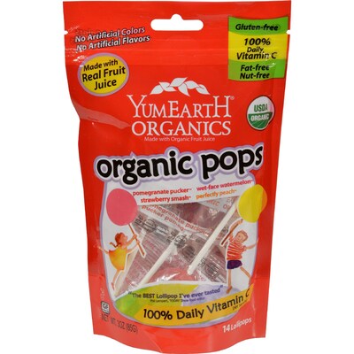 YumEarth Organic Pops Lollipops, Assorted Flavors, 3 oz., 6/Pack (270-00014)