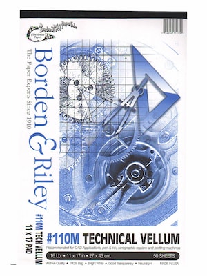 Borden  And  Riley #110M Technical Vellum 11 In. X 17 In. Pad (110P111750)
