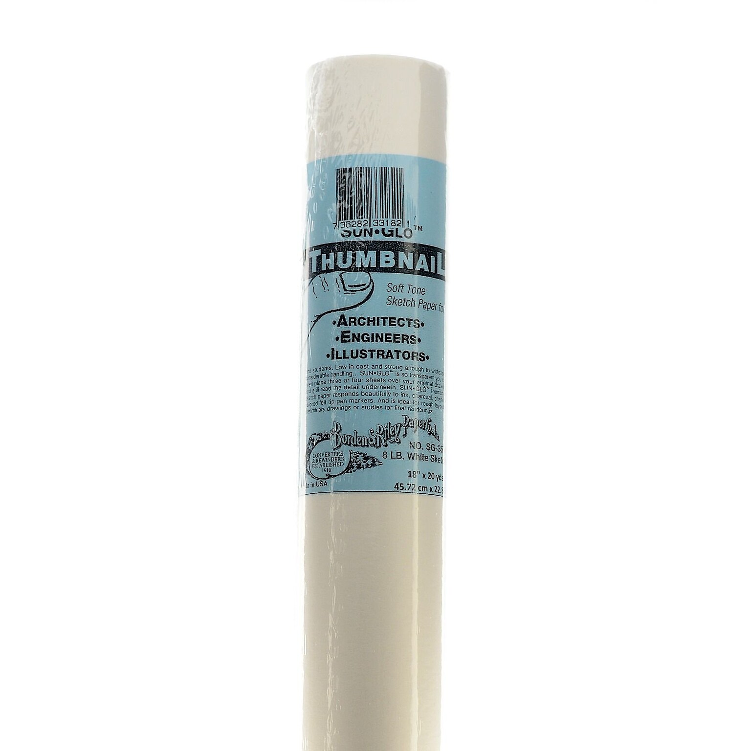 Borden  And  Riley Sun-Glo Thumbnail Sketch Paper Rolls White 8 Lb. 18 In. X 20 Yd. Roll (35WR182000)