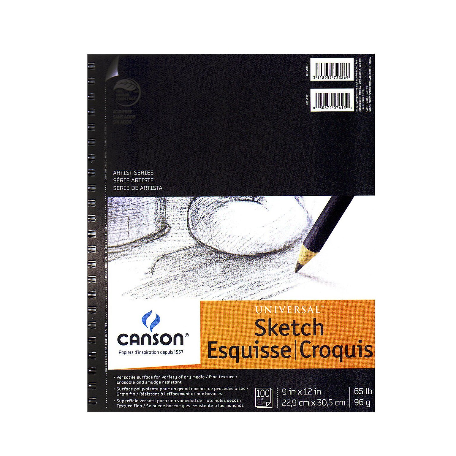 Canson Universal Heavyweight Sketch Pads, 9 In. x 12 In., 100 Sheets, Pack Of 2 (2PK-100510851)