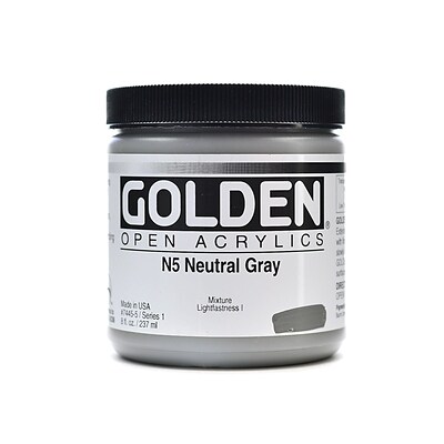 Golden Open Acrylic Colors Neutral Gray N5 8 Oz. Jar (7445-5)
