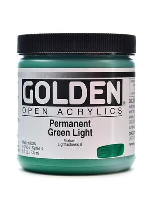 Golden Open Acrylic Colors Permanent Green Light 8 Oz. Jar (7250-5)
