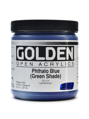 Golden Open Acrylic Colors Phthalo Blue (Green Shade) 8 Oz. Jar (7255-5)